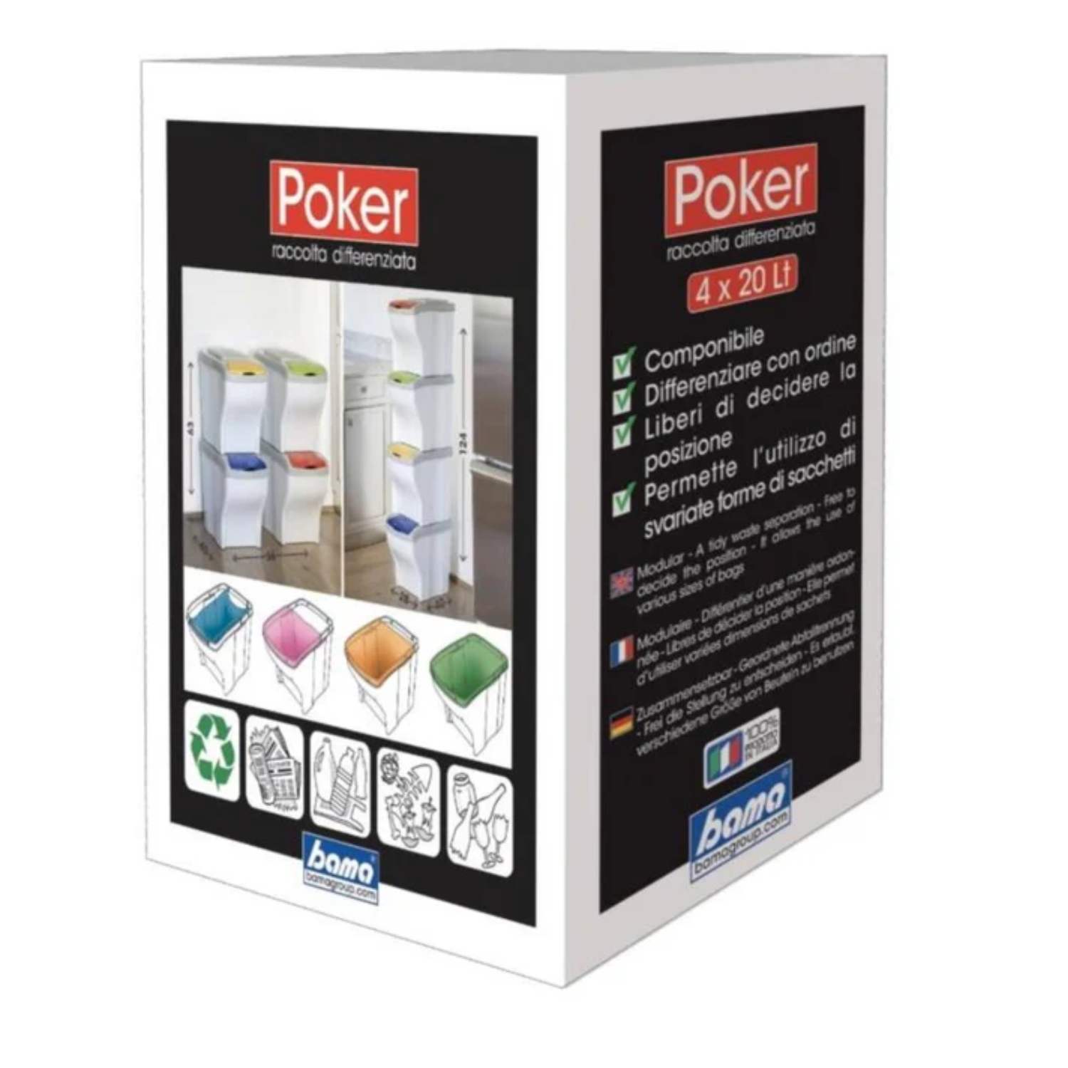 Bama poker Pattumiera Differenziata Tris in Plastica Nera 20L foto 4